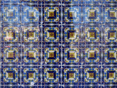 background of traditional colorful blue mexican tiles talavera