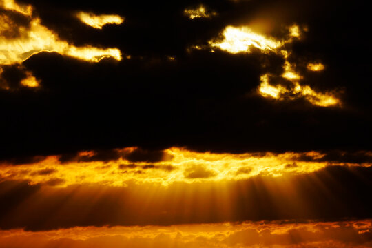 Germany, North Rhine-Westphalia, Minden, Sunset, Dramatic sky