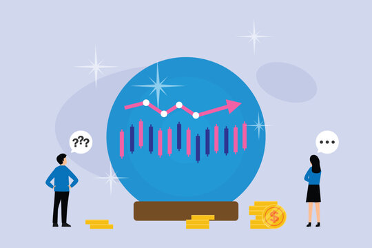 Financial Forecasting and Crystal Ball Stock Market Prediction Concept 2d flat vector illustration