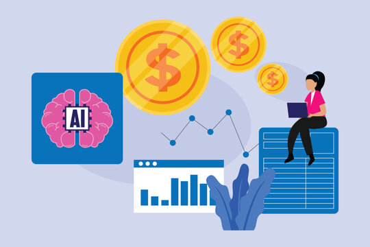 AI Financial Management and Automated Investment Strategy Concept 2d flat vector illustration