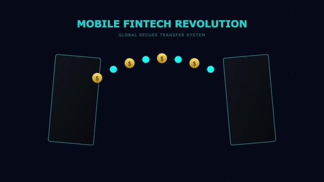 Digital mobile device wireframe animation on dark background