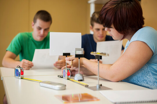 Vocational school students in physics class
