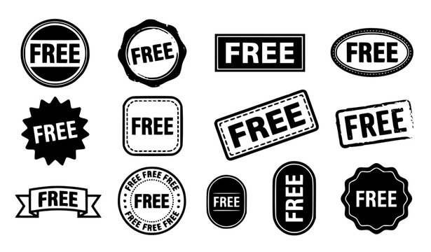 FREE black ink promotional stamp and sticker badge set editable vector illustratio