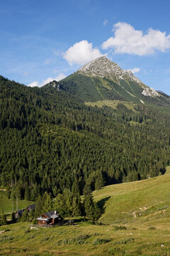 Austria, Upper Austria, View of Ochsenwaldalm Alp and Grober Pyhrgas
