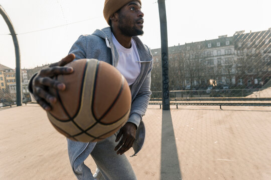 Basketball player in action on court