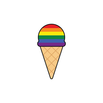 Rainbow Striped Ice Cream Cone, Colorful Flat Design Illustration