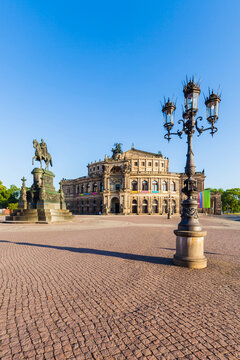 Germany, Dresden, Semper opera house with equestrian statue
