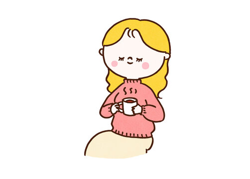 Woman wearing a turtleneck sweater relaxing with a hot drink, cozy winter or autonomic nervous system care concept