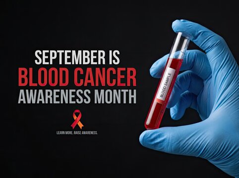 Gloved hand holding a blood sample vial ideal for medical health campaigns symbolizing leukemia research early detection and patient support