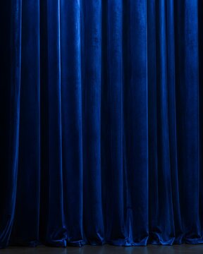 Dark Blue Velvet Textile Drapery Close Up