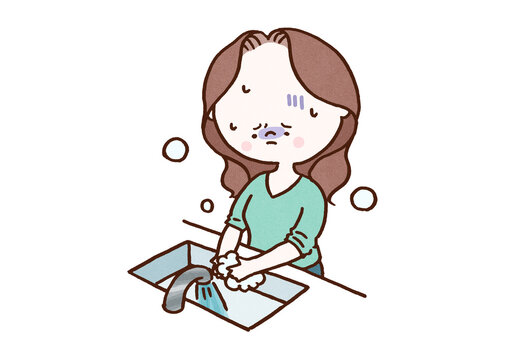 Woman washing her hands repeatedly due to obsession, obsessive compulsive disorder OCD or mental health anxiety concept