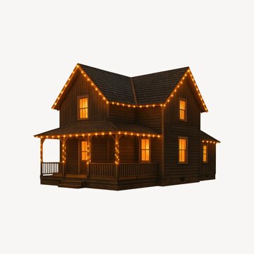 Cozy wooden house with lights