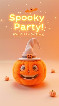 Adorable funny work invitation for  Halloween party, featuring cute pumpkin character