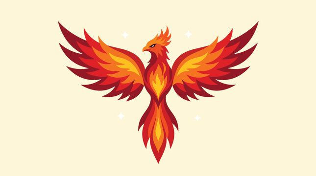 Majestic Phoenix Bird Rising with Fiery Wings Graphic Illustration.