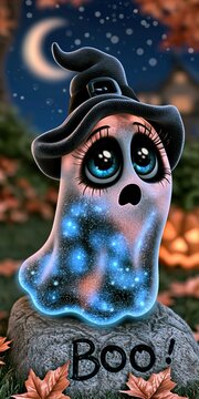 Vertical cute wallpaper featuring cute ghost character in cartoon adorable style
