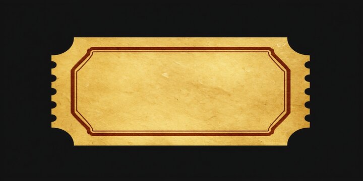 Vintage golden admission ticket isolated on black background