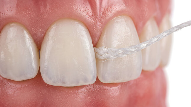 Dental Floss Thread Wrapped Around Incisor Tooth for Oral Hygiene Poster