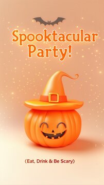 Adorable funny work invitation for  Halloween party, featuring cute pumpkin character