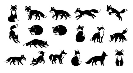 Obraz premium Fox Set Vector Illustration with Cute Woodland Animal Poses and Expressions