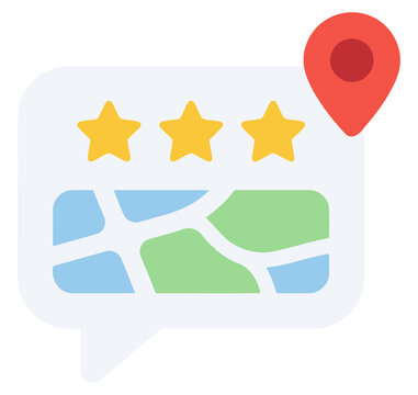 Map location marker with three stars rating inside a speech bubble
