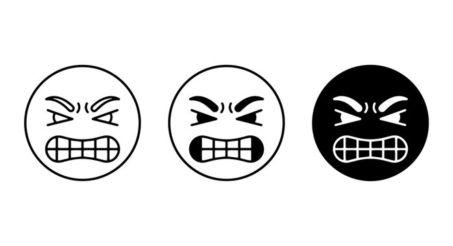 Angry Emoji Faces Vector Set, Grumpy Emoticon Icons, Furious Expression Symbols