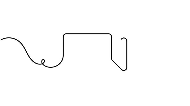 Animated video camera with play button icon sign continuous one line drawing moving on white background animation video