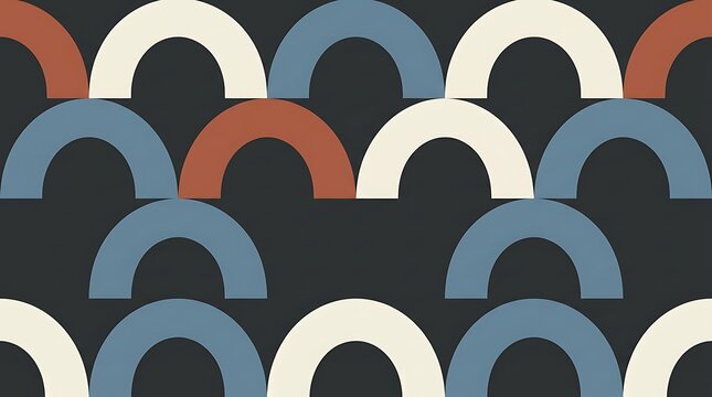 Abstract geometric seamless pattern featuring colorful semi circle shapes arranged in a modern minimal repeating design