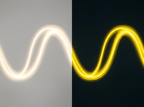Abstract glowing yellow sine wave light trail