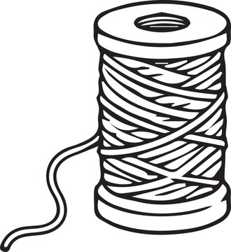 Classic spool of thread line art vector illustration. Simple black and white outline icon for sewing, tailoring, needlework, embroidery crafts, and coloring book pages.