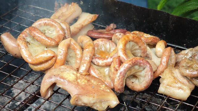 Grilled Pork Intestines on Wire Rack