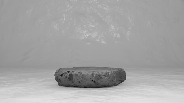 Detailed gray stone texture in white space, minimalist 3D render of rough rock background with copy space. 3d rendering illustration not AI