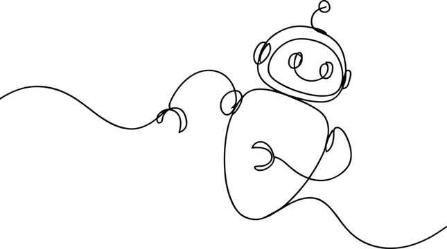 Single continuous line of a friendly robot character