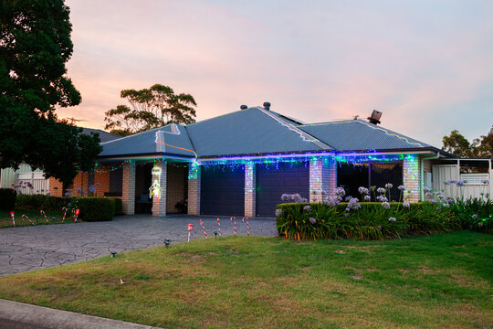 House decorated with lights for Christmas