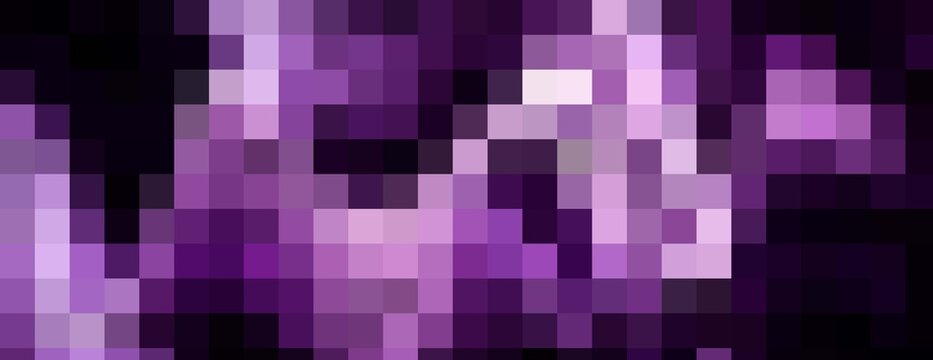 Abstract background featuring a digital mosaic pattern with various shades of purple and violet squares creating a modern geometric texture