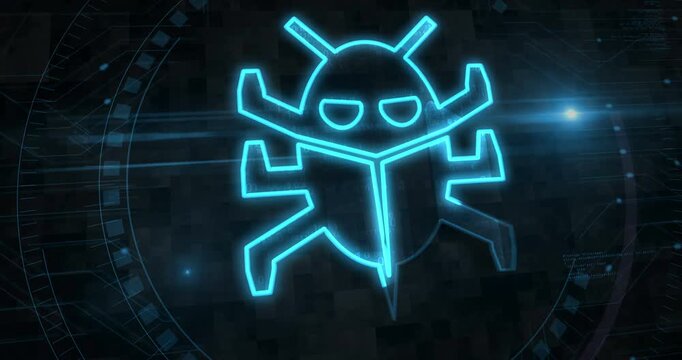 Worm virus cyberattack warning symbol digital concept. Cyber technology and computer background abstract 3d. Seamless and loopable.