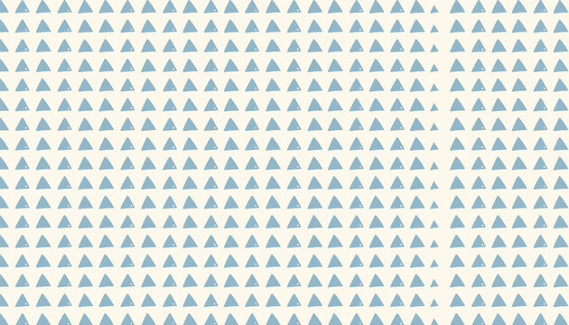 Minimalist geometric seamless pattern with rows of hand drawn light blue triangles over a soft cream background.