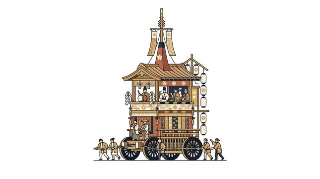 Ornate wooden Japanese festival float illustration.