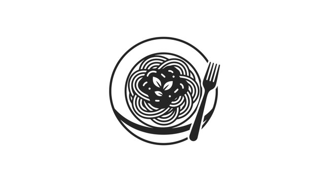 Overhead spaghetti bowl icon with fork.