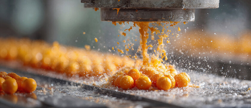 Industrial production of small orange spheres in a manufacturing process