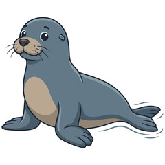 Fototapeta premium Cute Cartoon Sea Lion Pup Isolated Illustration