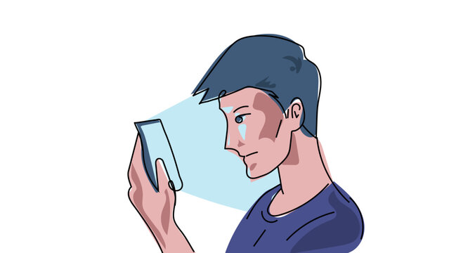 A person playing on her phone, addicted to mobile and portable digital devices. Digital detox and screen time management illustration
