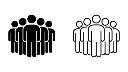 Obraz premium Group Iconography: A visual representation of a group of people shown in both solid black silhouette and line art outline, symbolizing community and collective identity.