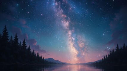Naklejka premium Serene night sky reflection desktop wallpaper
