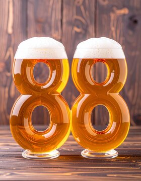 Beer Typography &mdash; Number 88 with Bubbles and Foam on Wooden Background