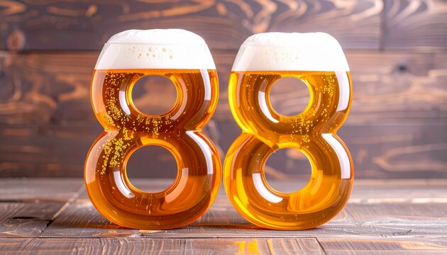 Beer Typography &mdash; Number 88 with Bubbles and Foam on Wooden Background