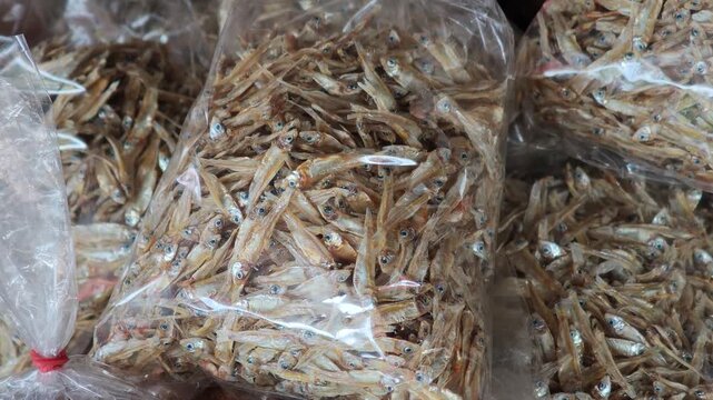 Roadside  dried glass minnow fish  in  packaged 