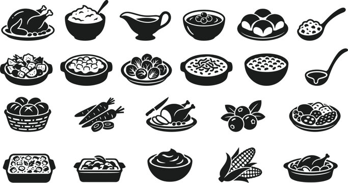  Thanksgiving Food Silhouette Vector Collection
