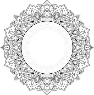 Mandala circular border line pattern provides decorative ornamental floral frame template.