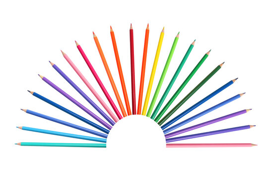 Colorful Pencils Arranged in a Semicircle