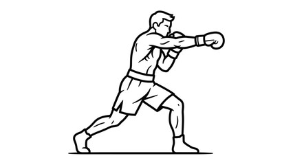 Fototapeta premium Boxing Champion Silhouette: A dynamic illustration of a boxer in mid-punch, showcasing a powerful stance and determined focus, captured in a minimalist, graphic style.